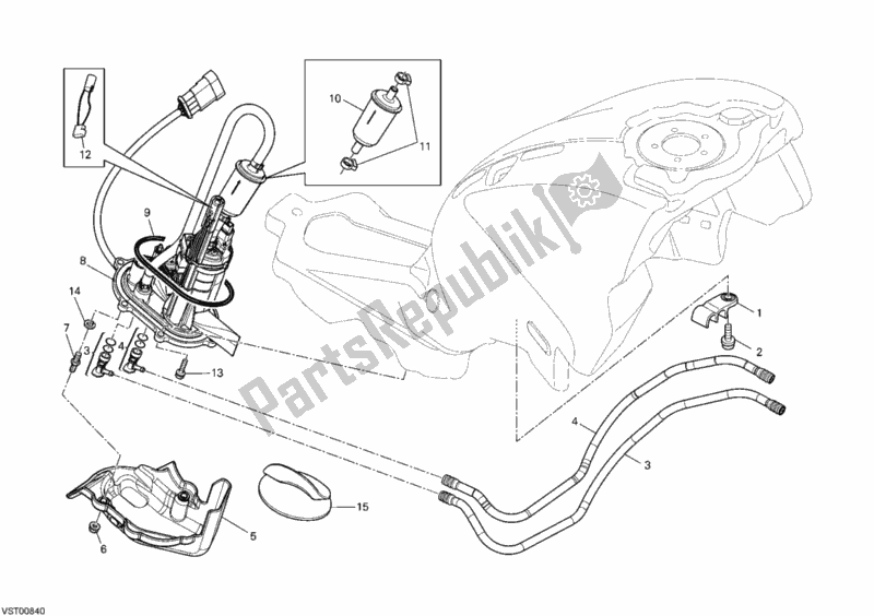 Alle onderdelen voor de Benzine Pomp van de Ducati Monster 795 Thailand 2012